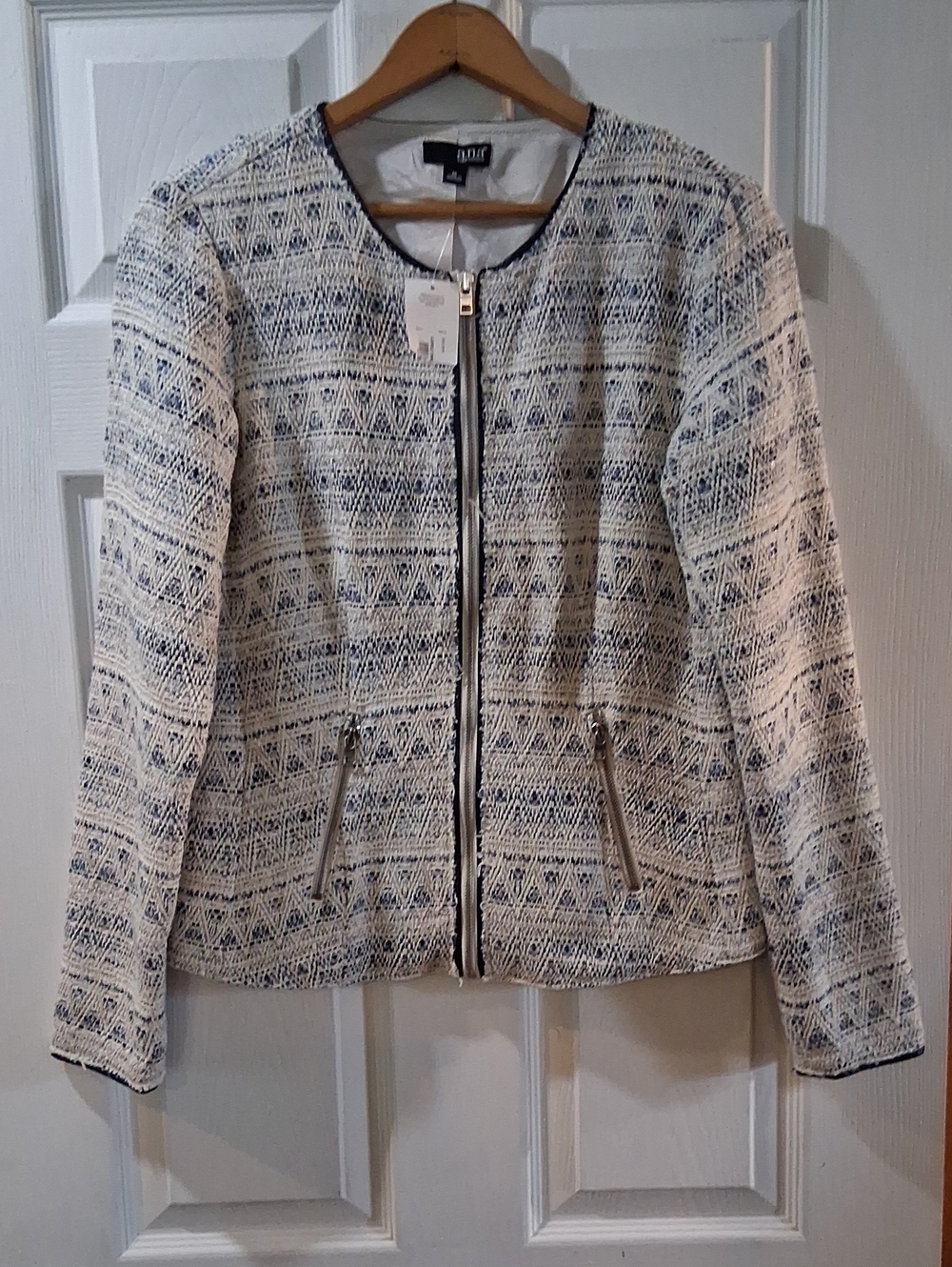 a.n.a Ivory and Navy Textured Zip Jacket
